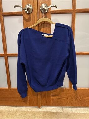 Line & Dot Cobalt Blue Off-the-Shoulder Sweater